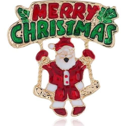 Fashion Jewelry New Cute Enamel Pin Crystal Merry Christmas Santa Claus Brooch Broches Vintage Rhinestone Brooches For Women Men
