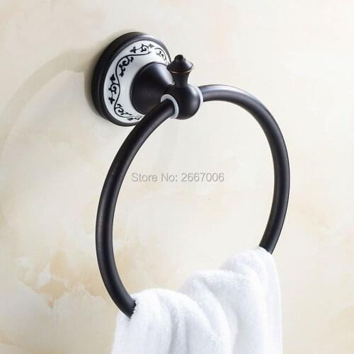 European Style Black Bronze Towel Ring Ceramic Flower Bathroom Accessories ZR2210