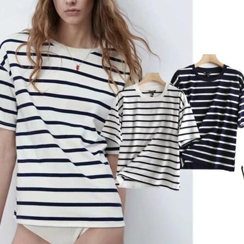 Jenny&Dave T Shirt Wome England Harajuku Tshirt High Street O-neck Vintage Striped Boyfriend Summer Camisetas Verano Mujer 2021