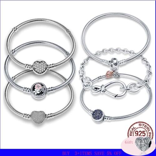 Hot Sale 100% Real 925Silver Bracelet Fit Original Design Beads Charms Bangle DIY Jewelry Making Gift For Women