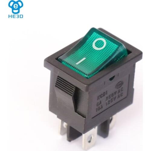 HE3D 220V HE3D power switch KCD1-104N, 2 position four pins with light green color