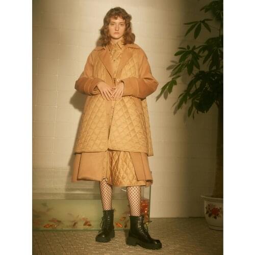 IRINACH315 Fall Winter 2020 Collection Original Design Women Long Wool Patchwork Down Jacket Coat