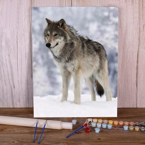 Wolf Animals Winter Painting By Numbers Set Acrylic Paints 40*50 Painting On Canvas Decorative Paintings Kids Drawing