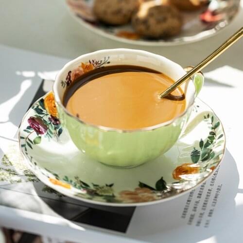 Ceramic Coffee Mugs Set Flower GoldenTea Water Milk Cup With Saucer Gift Box