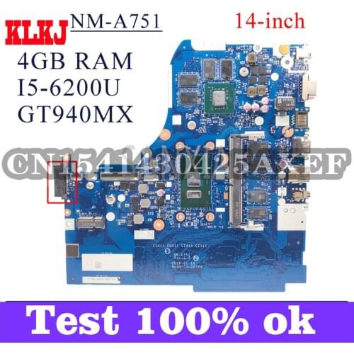 KLKJ NM-A751 Laptop Motherboard For Lenovo 310-14ISK 510-14ISK Original Mainboard 4GB-RAM I5-6200U GT940MX/GT920MX 2GB