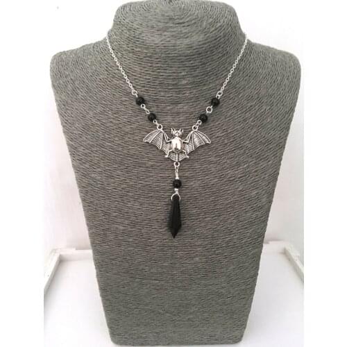 Black Bat Choker Necklace Halloween Jewellery Fancy Dress Spooky Pagan Gothic Magic Black Crystal Pagan Necklace