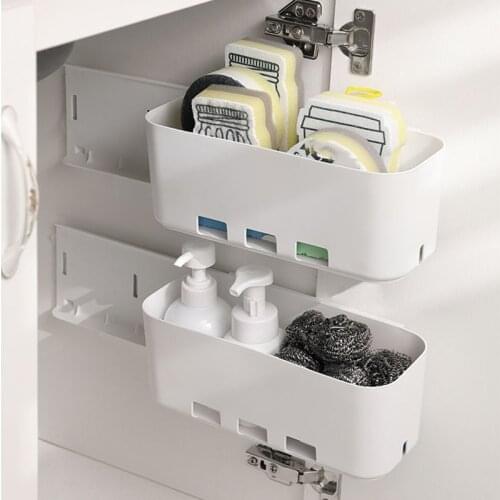 Kitchen Cabinet Storage Box Retractable Pull Out Plastic Basket Organizer For Seasoning Home Gap Storage Box Accessrioes White