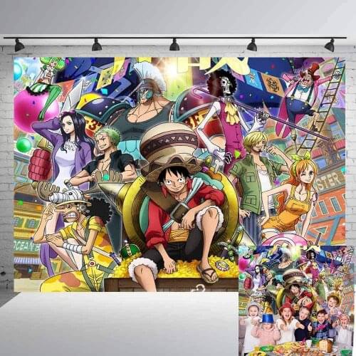 Hot Anime Vinyl Custom One Piece Party Backdrops OP Luffy Zoro Background Wall Cloth Baby Shower Kids Birthday Party Decoration
