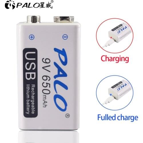 9V 6F22 lithium rechargeable battery USB fast charging + USB line / 1-16pcs lots 9V 650mAh batteries