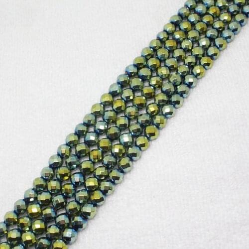 Mini. order is $7! 2-12mm Faceted Green Plating Hematite ironstone Round Spacer DIY Fa-store Loose Beads 15"