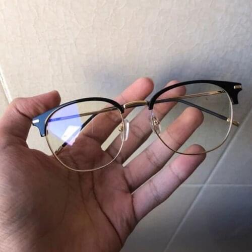 2021 New Fashion Personality High-quality for Women and Man Round Retro Metal Half-frame Ultra-light Unisex Flat Glasses