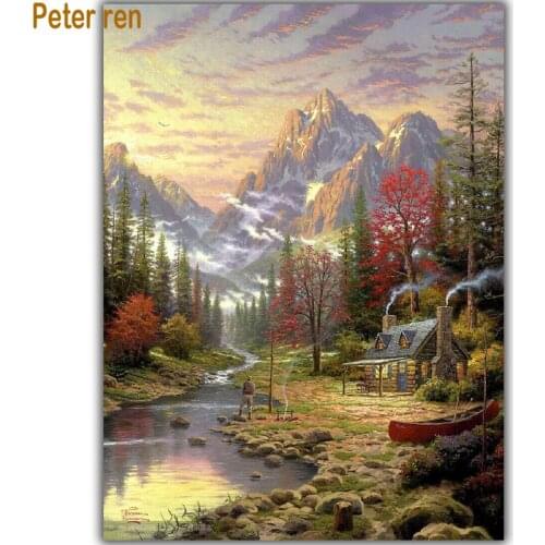 Peter ren DIY Diamond painting landscape Mountain farm Diamond embroidery square drill full Needlework pictures of rhinestones
