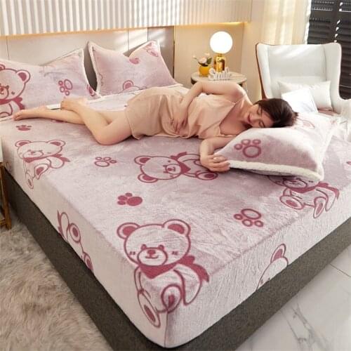 Fluffy Fur Thicken Fitted Sheet Cute 3D Bear Mattress Cover Plush Bed Sheets Linens with Elastic Band (Pillowcase Can Order)