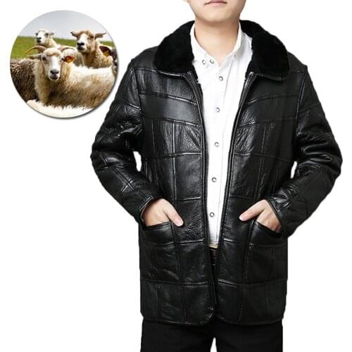 New fashion hot selling real sheep fur men jacket High-end Brand mens leather