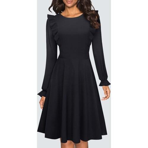 Autumn Brief Elegant Ruffle Sleeve Casual Party Dress Classic Retro Charming Vestidos HA181