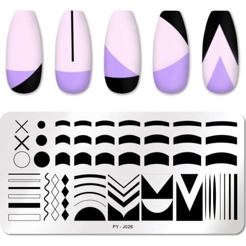 PICT YOU French Nails Stamping Plates Striped Line Geometric Square Stamping Plate Stencil Accessories Tools With Stamp Template
