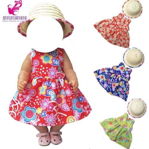 For 43cm Doll Dress doll Hawaii dress straw summer hat for 18" Girl Doll dress and sun hat girls play toys gift