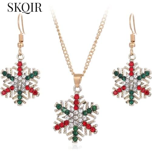 Christmas Snowflake Earring Pendant With Color Gemstone earrings for women Girl Alloy Chain Jewelry Christmas Gifts Wholesale