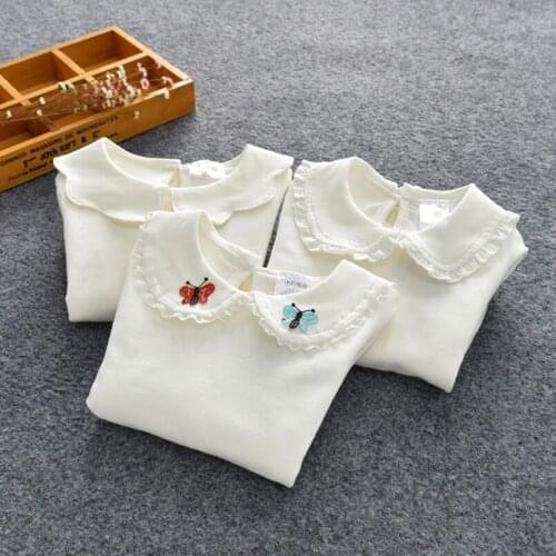 Infant Baby Toddler School Girls Long Sleeve White Shirt Blouses Cotton Kids Clothing Girls T Shirts Children Tops Tee JW6826
