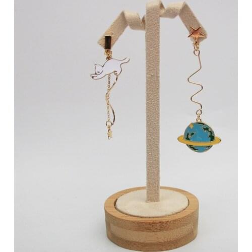 Planet Earrings Clip On Celestial Animals Novelty Long Asymmetrical Clip-On Earing No Hole Ladies Dangling Accesories For Women