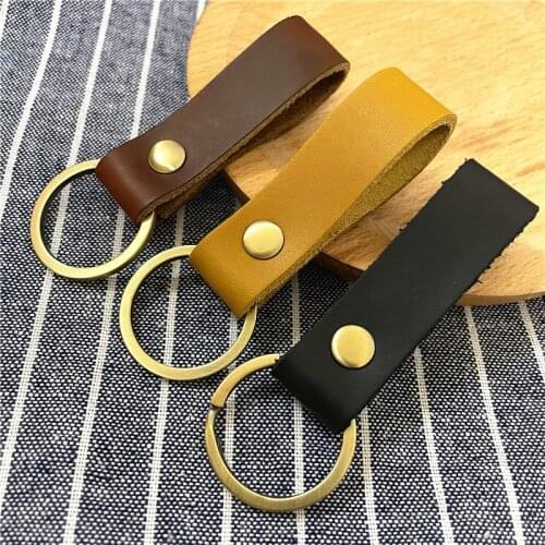 Handmade Lanyard Cowhide Retro Leather Phone Charm Universal Single Circle Key Ring Keychain USB Key Cover Auto Accessories