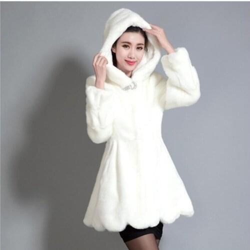 Women White Fake Fur Coat Mink Rabbit Fur Coat Warm Winter Hooded Jacket Synthetic Fur Coat Ropa Invierno Mujer Thick Warm Fur