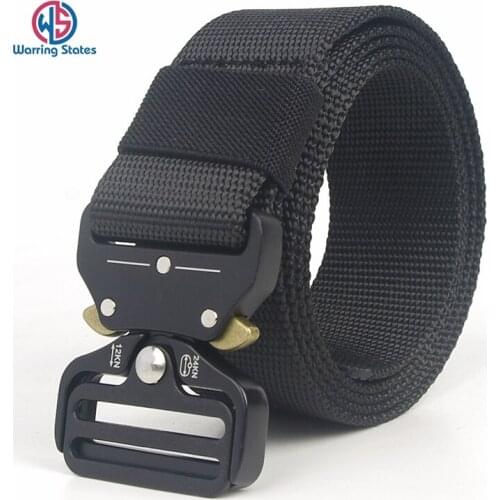 Tactical Nylon Canvas Belt for Pants Alloy Belt Buckles for Outdoor Training Black Military Belt Waist 3.8 CM Wide