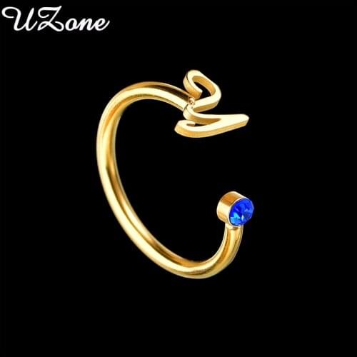 UZone CZ Letters Personalized Name Ring Birthday Stone Stainless Steel Adjustable Custom Nameplate Rings Girls Wholesale