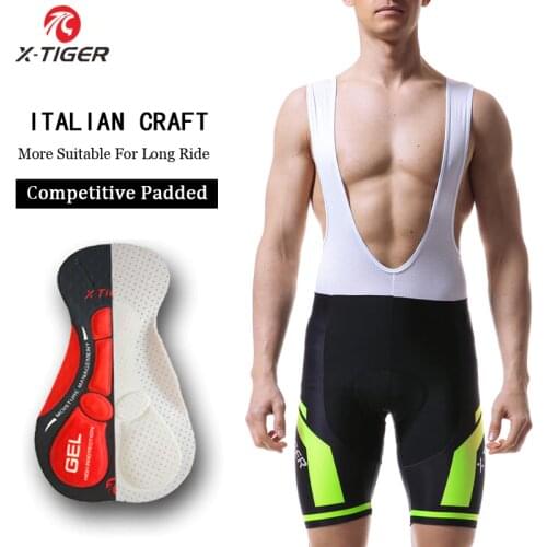 X-Tiger Pro Mans Cycling Bib Shorts With Coolmax 5D Gel Pad 100% Lycra MTB Bike Racing Bicycle Bib Shorts Culotes Ciclismo