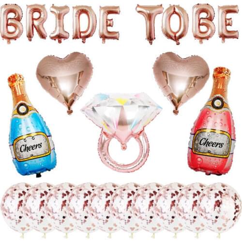 Bridal Shower Foil balloons Bachelorette Party Decor Hen Party Supplies Champagne Bottle Bride to Be Rose Gold Ring Balloon