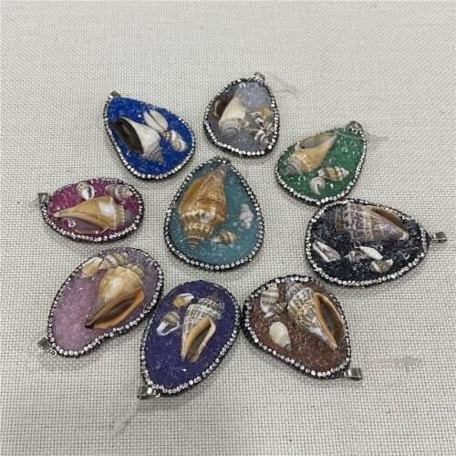 High-quality Natural Stone Pendant Resin Necklace Pendant Inlaid with Shells DIY Necklace Bracelet Charm Jewelry Creation