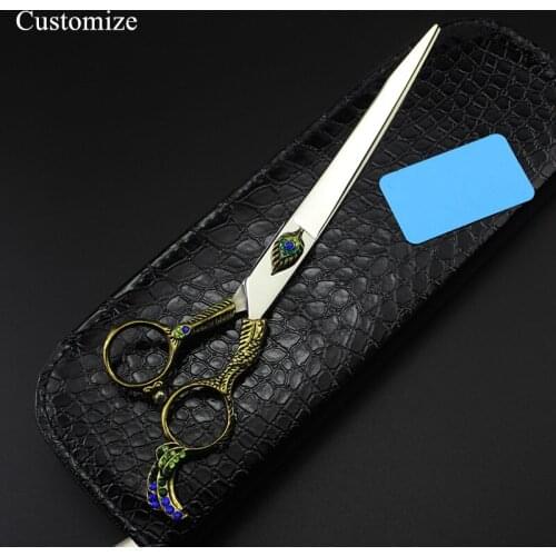 Customize japan 440c 7 inch Retro phoenix Pet dog grooming hair scissors cutting barber makas cut shears hairdressing scissors