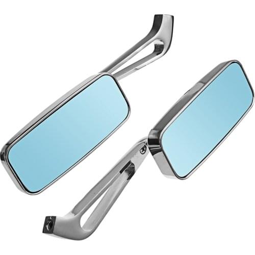 Pair Motorcycle Rearview Mirror Chrome Square Convex Side Mirrors Blue Glass 8mm/10mm For Harley Honda Suzuki Yamaha Kawasaki