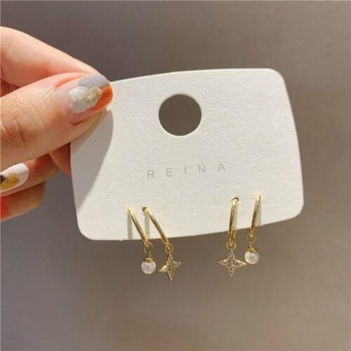2020 New Arrival Zeojrlly Trendy Geometric Women Dangle Earrings Korean Style Pearl Star Earrings Female Jewelry For Women