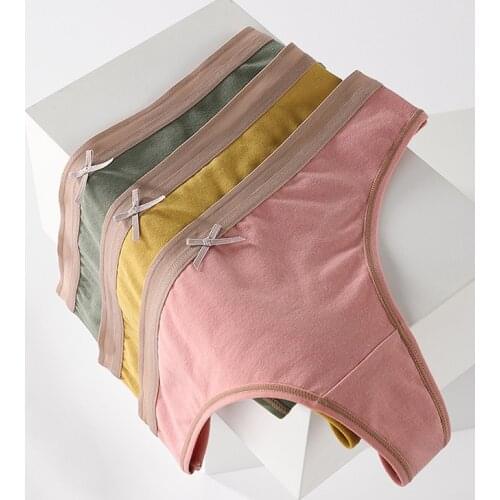 Cotton Woman Thongs Sexy Sports Panties Mulberry Silk Antibacterial G-string Female Underwear Lingerie Dropshipping 3 Pcs/set