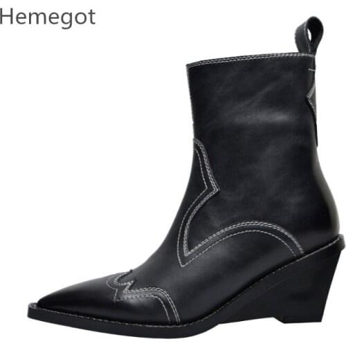 Winter Boots Women Retro Botas Mujer Cowboy Boots For Women Luxury Pointed Toe Bota Feminina Leather High Heels Shoes Woman