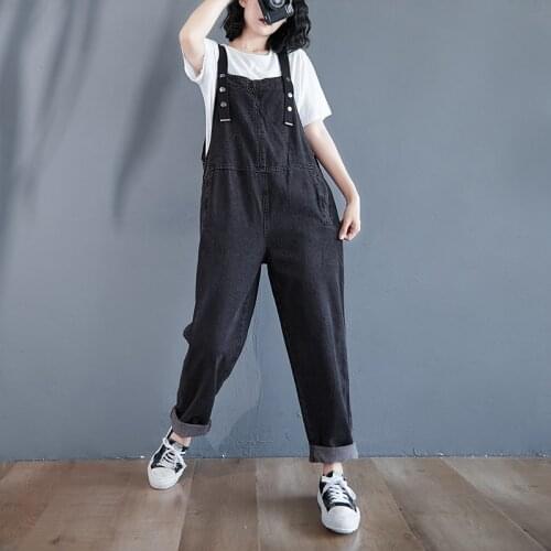 #2362 Spring Black Spaghetti Strap Rompers Womens Jumpsuit Loose Adjustable Jeans Jumpsuit High Waisted Denim Overalls Femme