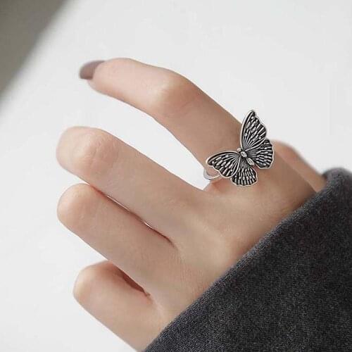 Vintage Hollow Butterfly Thai Silver Color Rings for Women Fashion Retro Open Finger Ring Jewelry Wedding Party rings