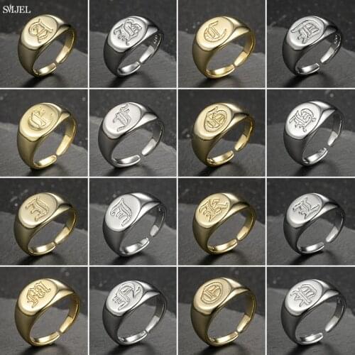 Gothic A-Z Initial Ring For Women Men Wedding Jewelry High Quality Statement Signet Ring Best Friend Biker Gift Bague Femme 2021