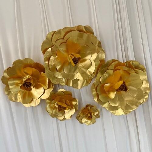 Golden Rose Head PE Flats Bottom Flower Artificial Decoration Stage Wedding Wall Background Home Window Layout Fake Rose Flower