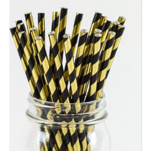 25pcs Foil Gold Paper Drinking Straws Mix Color Stripe Drinking Tubes Wedding Party Supplies Baby Shower Christmas Party Decor