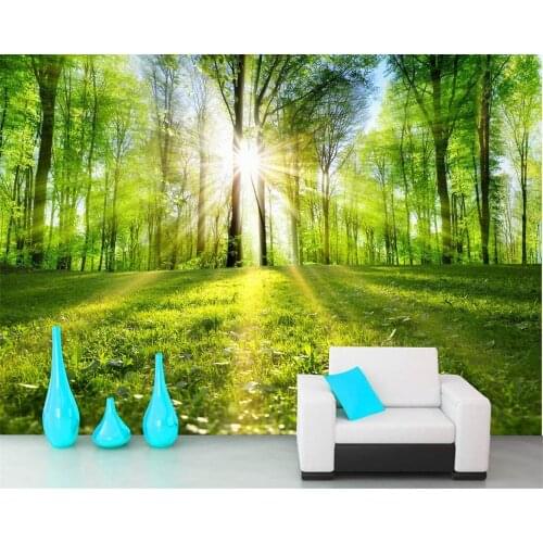 Beibehang 3d nature wallpaper Quiet forest landscape tree-lined trail sun through the woods photo wall mural wallpaper behang