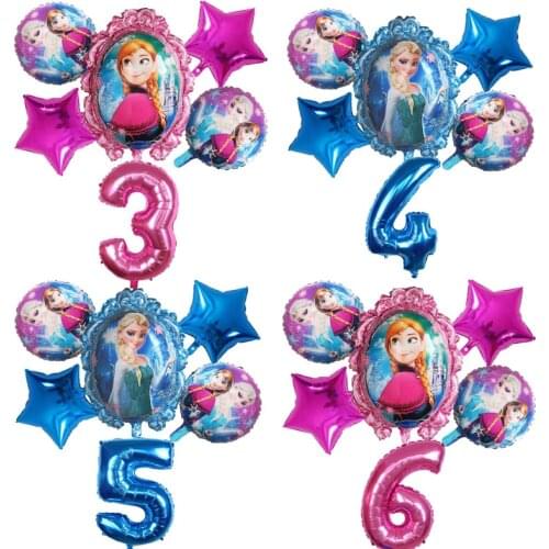 6Pcs Disney Frozen Princess Elsa Helium Balloons Number Ball Baby Shower Decorations Balloons Kids Toy Birthday Party Air Globos
