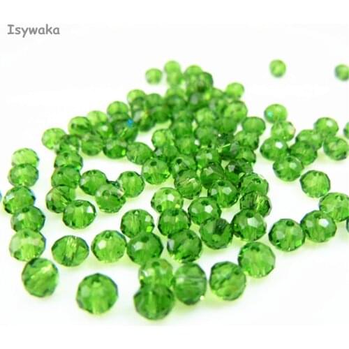 Isywaka Deep Green Color 3*4mm 145pcs Rondelle Austria faceted Crystal Glass Beads Loose Spacer Round Beads for Jewelry Making