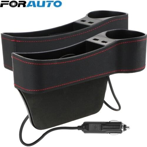 Car Organizer Seat Gap Slit Box Phone Bottle Cups Holder Box Dual USB Charger Leather Car Seat Gap Storage Box Car Accessories