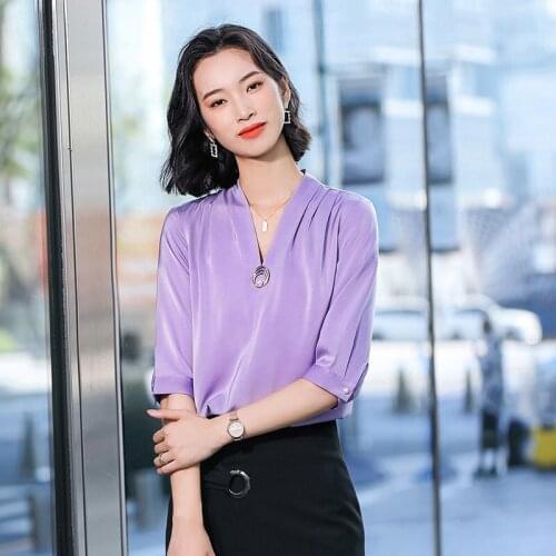 Fashion V-neck Women Blouses Shirts Half Sleeve Spring Summer Ladies Office Business Work Wear Blouse Clothes Tops Blusa