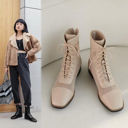 Boots Women Square head Ankle Boots for Women Short Plush Winter Shoes Women Botas Mujer 34-45