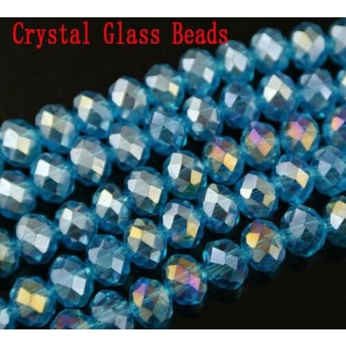 20 Strands Black AB Plated Color Crystal Glass Beads Faceted Roundel Beads 6x8mm 16'' Jewelry Making Materials