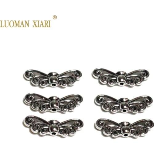 Wholesale 20/50PCS Butterfly Shape Silvery Alloy Beads Charms For Jewelry Making DIY Necklace Bracelet Earrings about 8*22 mm