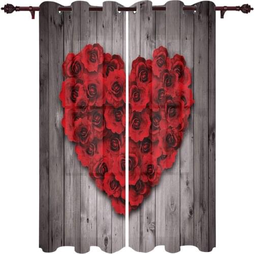 ValentineS Day Love Red Rose Window Curtains Bedroom Kitchen Drapes Panel Curtains for Living Room Christmas Home Decor